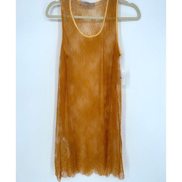 Twinset Milano Gold Sheer Lace Shift Dress - Picture 1 of 5